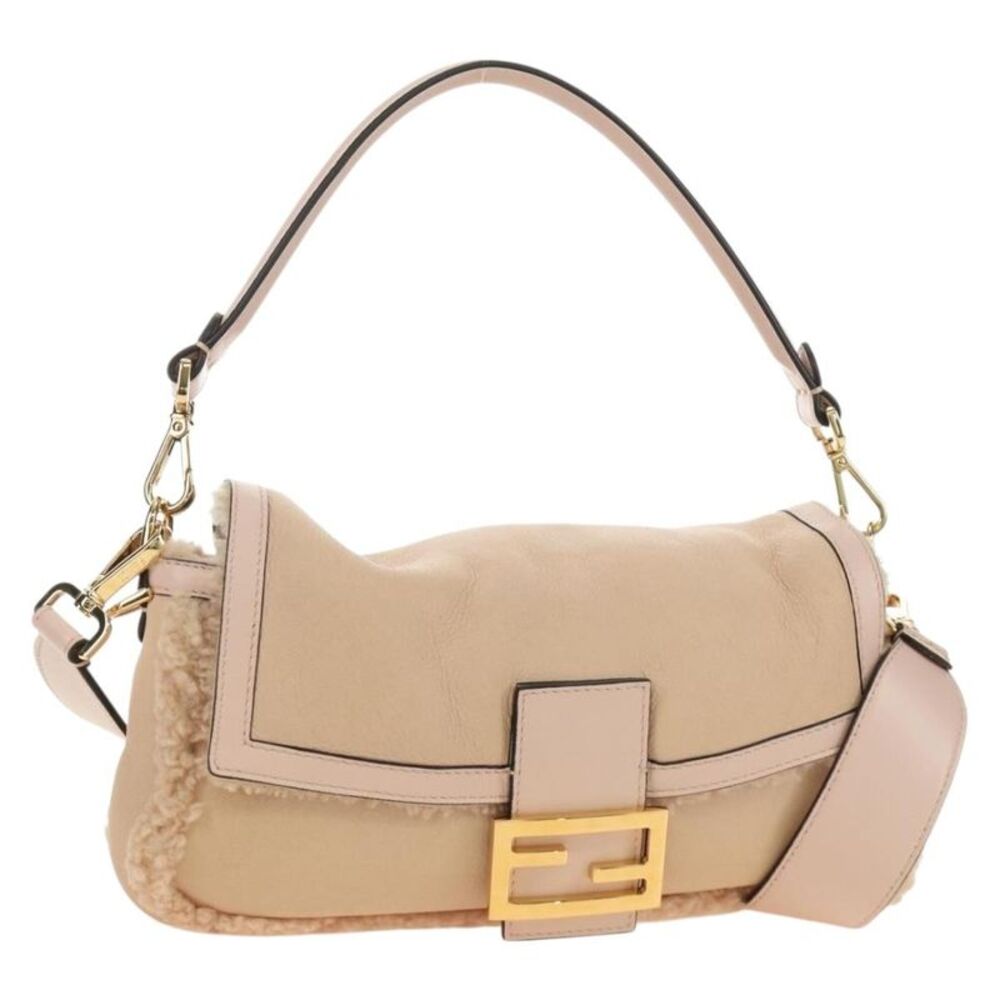 Fendi Mamma Baguette Zucca Canvas Beige Leather Shoulder Bag Bag